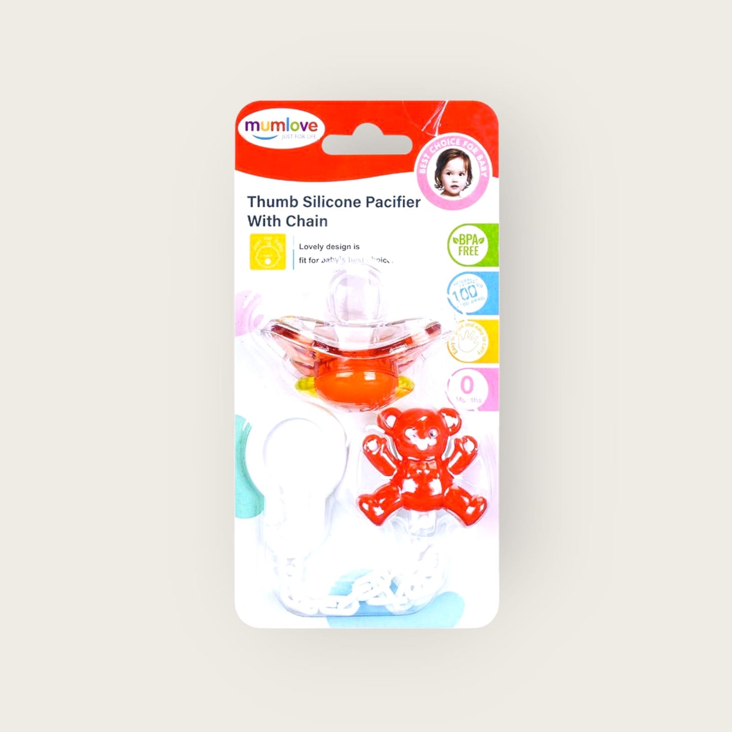 Thumb silicone pacifer with chain (BA0393)